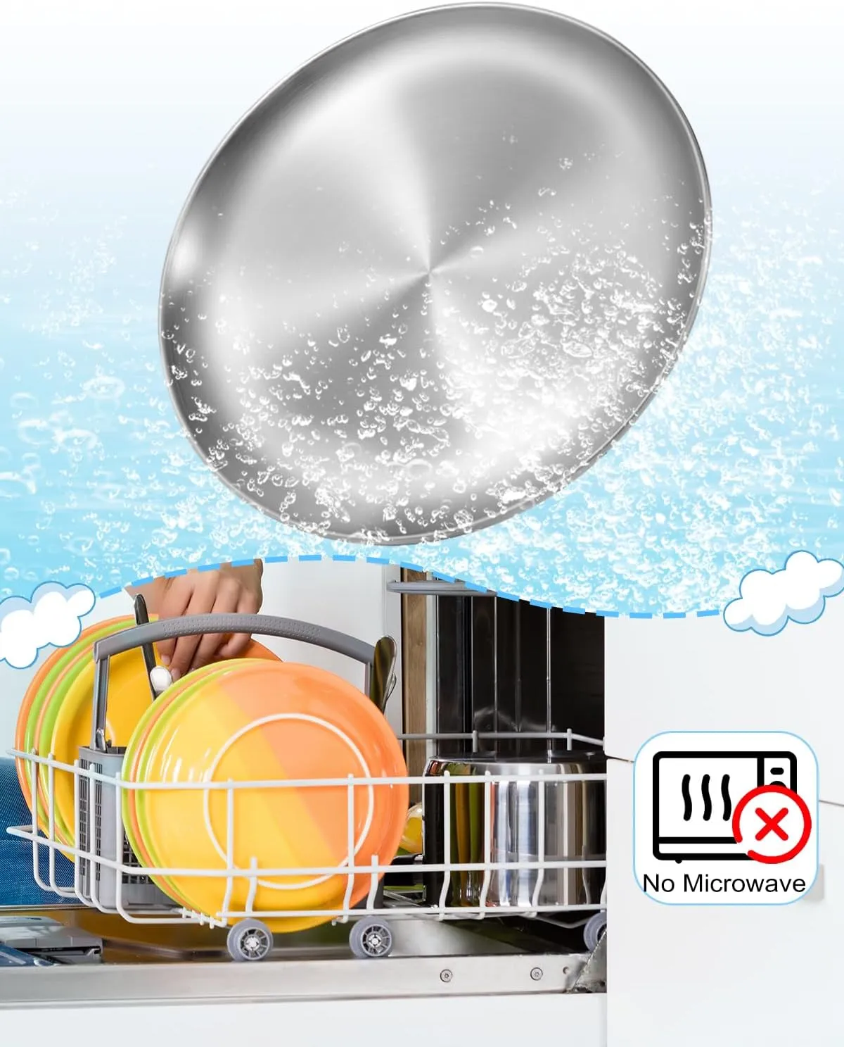 10-inch Stainless Steel Plates Set, Non-toxic Unbreakable Metal Dishes Plates for kids Toddlers, Lightweight Camping Food Tray, Dishwasher & Oven Safe (Silver - Flat, 10" Round - 6 Packs)