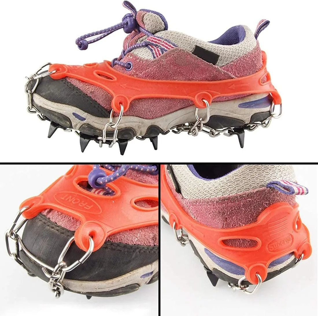 11 Spikes Kids Crampons for Hiking Boots Ice Cleats 11 Teeth Anti Slip Crampons Hiking Climbing Walking Shoes Toddler-Preschool-Gradeschooler-Teens
