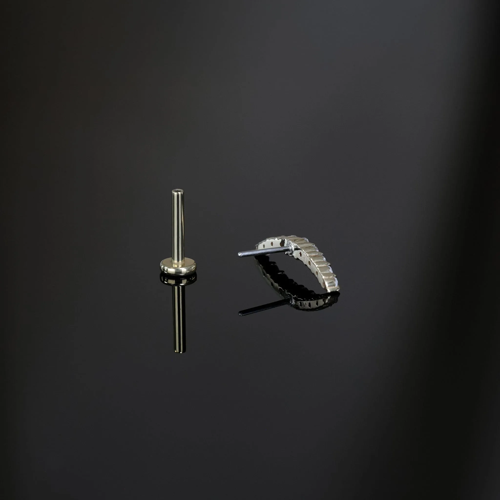 14K Gold CZ Curved Bar Threadless Ends