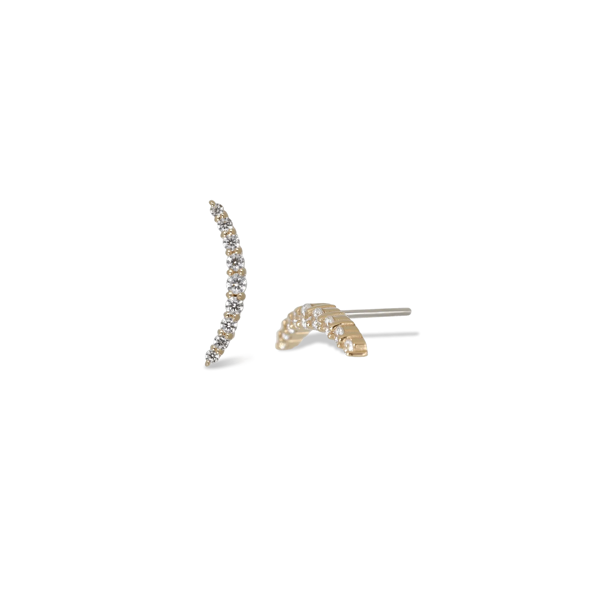 14K Gold CZ Curved Bar Threadless Ends