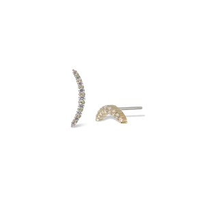 14K Gold CZ Curved Bar Threadless Ends