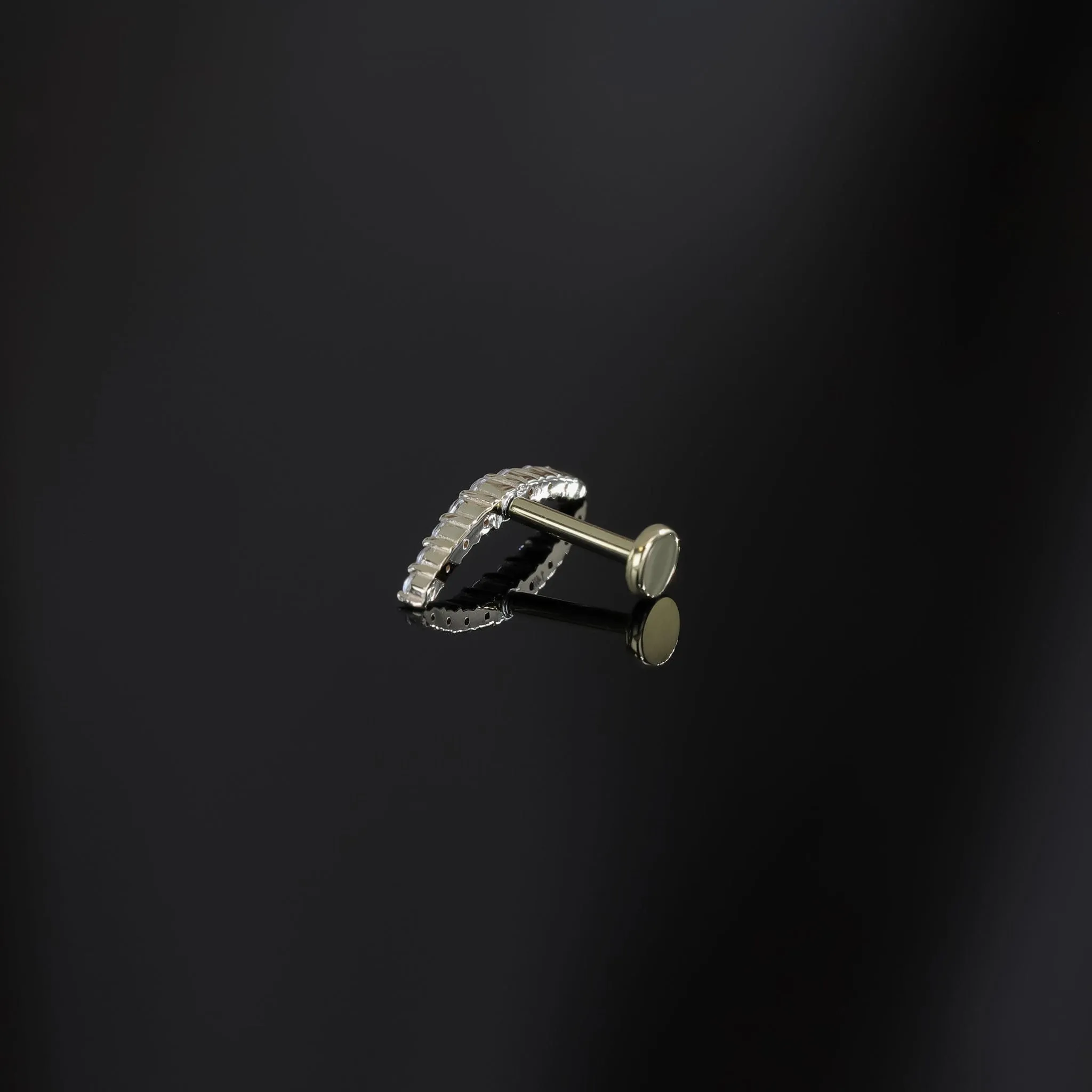 14K Gold CZ Curved Bar Threadless Ends