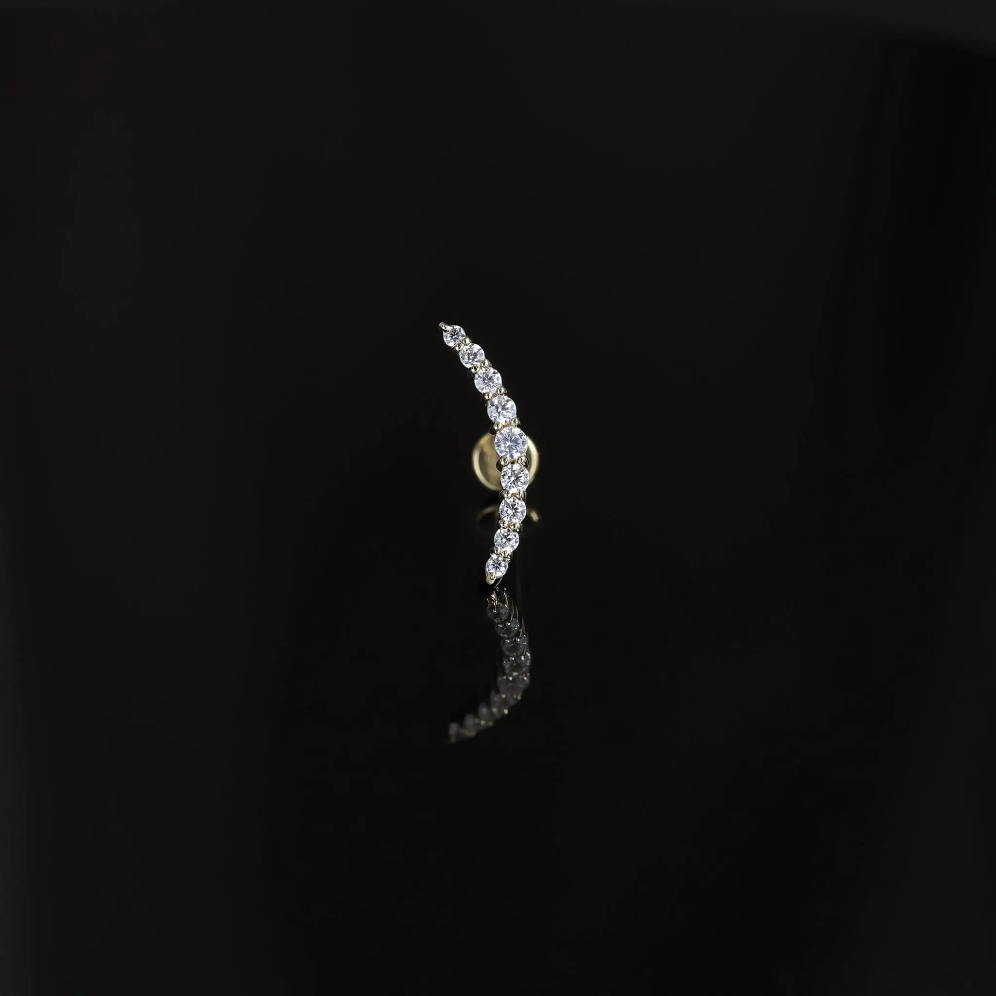 14K Gold CZ Curved Bar Threadless Ends