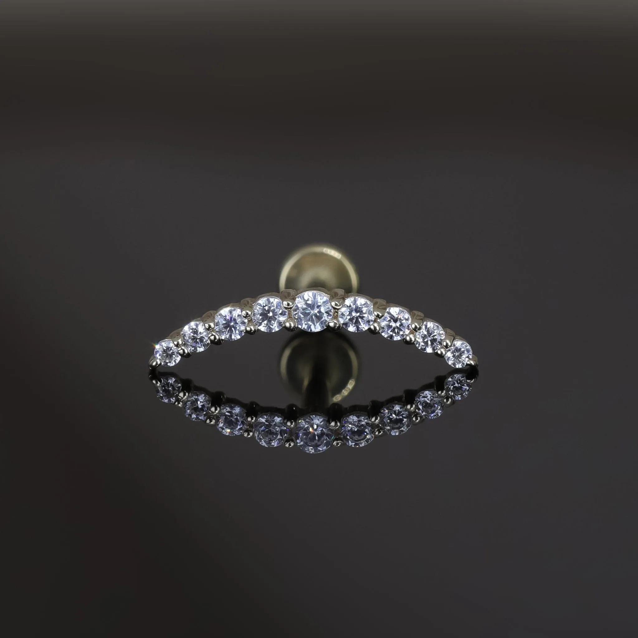 14K Gold CZ Curved Bar Threadless Ends