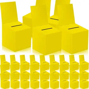 30 Pack Raffle Boxes Ballot Box Suggestion Box with Slot, 6 x 6 x 6 Inch Cardboard Raffle Boxes with Slot for Ticket and Removable Header for Collecting Business Card Voting Contest (Yellow)