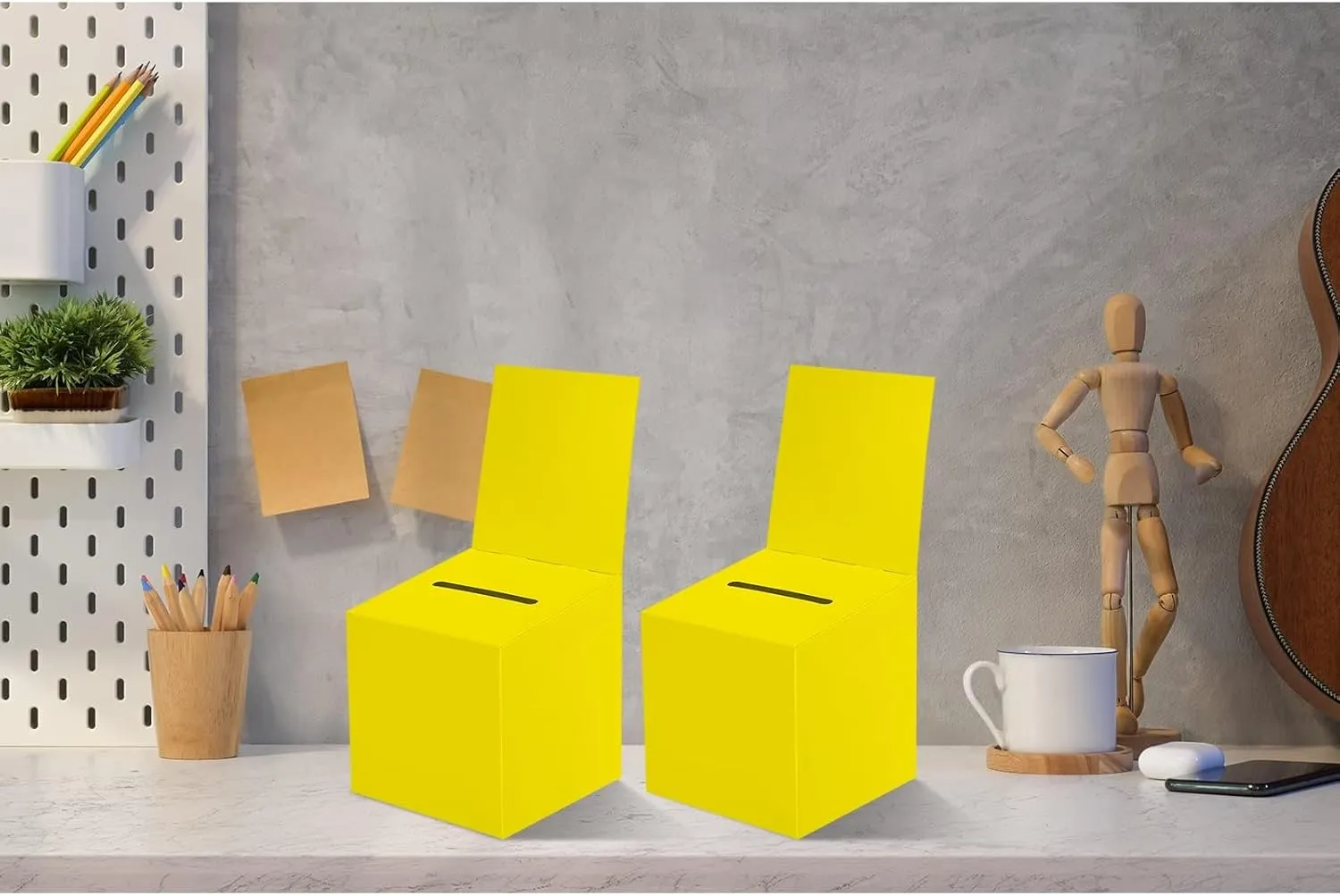 30 Pack Raffle Boxes Ballot Box Suggestion Box with Slot, 6 x 6 x 6 Inch Cardboard Raffle Boxes with Slot for Ticket and Removable Header for Collecting Business Card Voting Contest (Yellow)