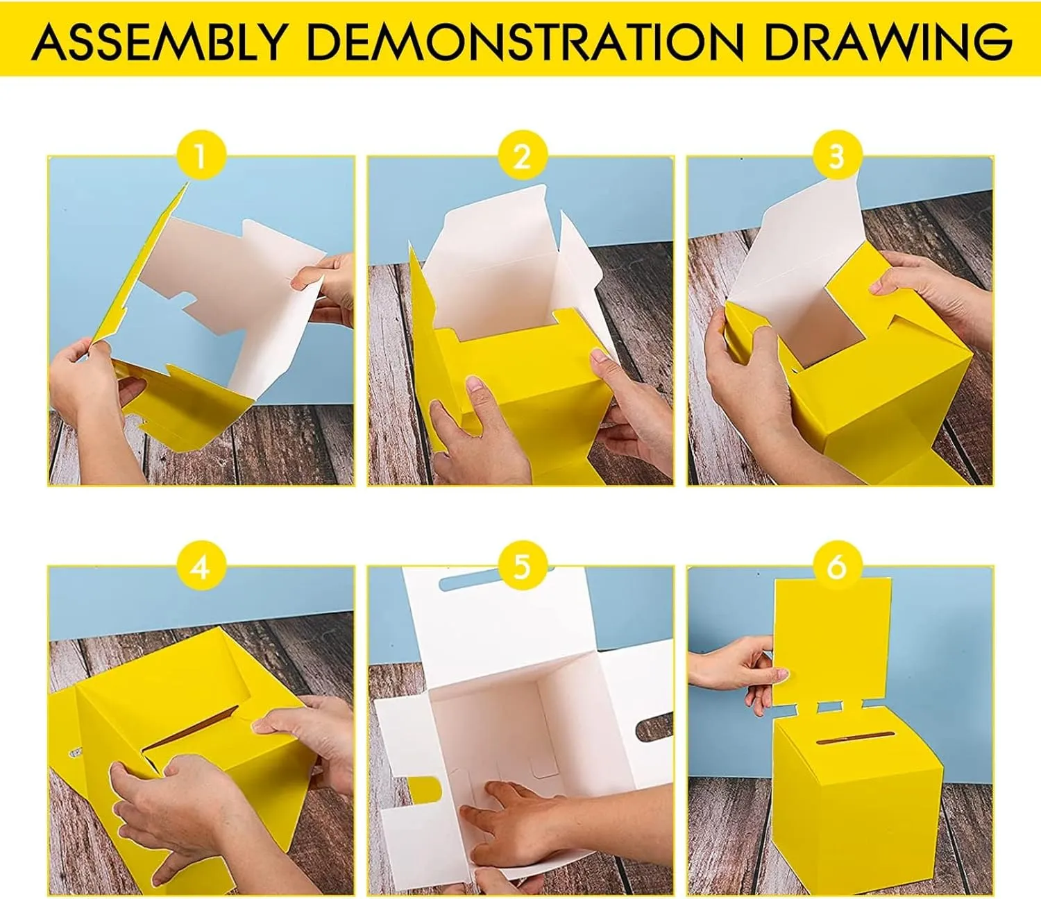 30 Pack Raffle Boxes Ballot Box Suggestion Box with Slot, 6 x 6 x 6 Inch Cardboard Raffle Boxes with Slot for Ticket and Removable Header for Collecting Business Card Voting Contest (Yellow)