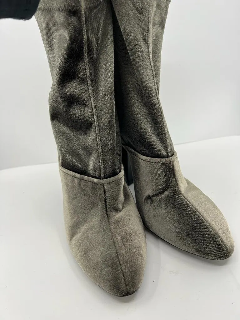 3.1 PHILLIP LIM METALLIC OLIVE VELVET ANKLE BOOTS