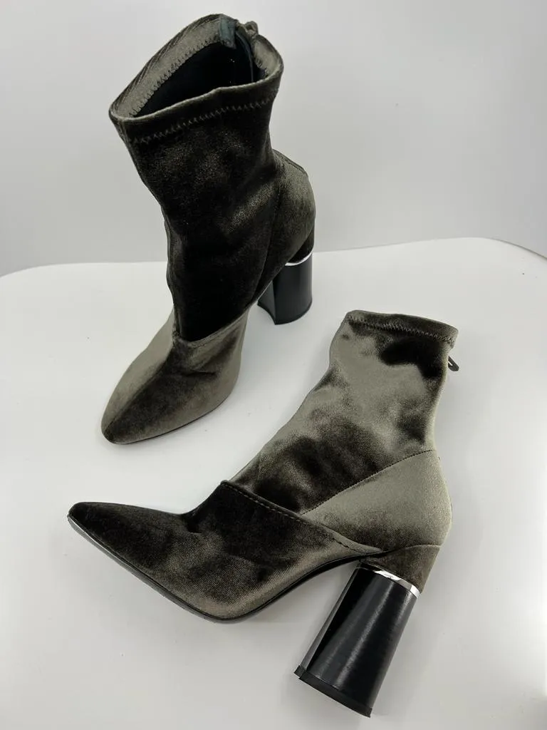 3.1 PHILLIP LIM METALLIC OLIVE VELVET ANKLE BOOTS