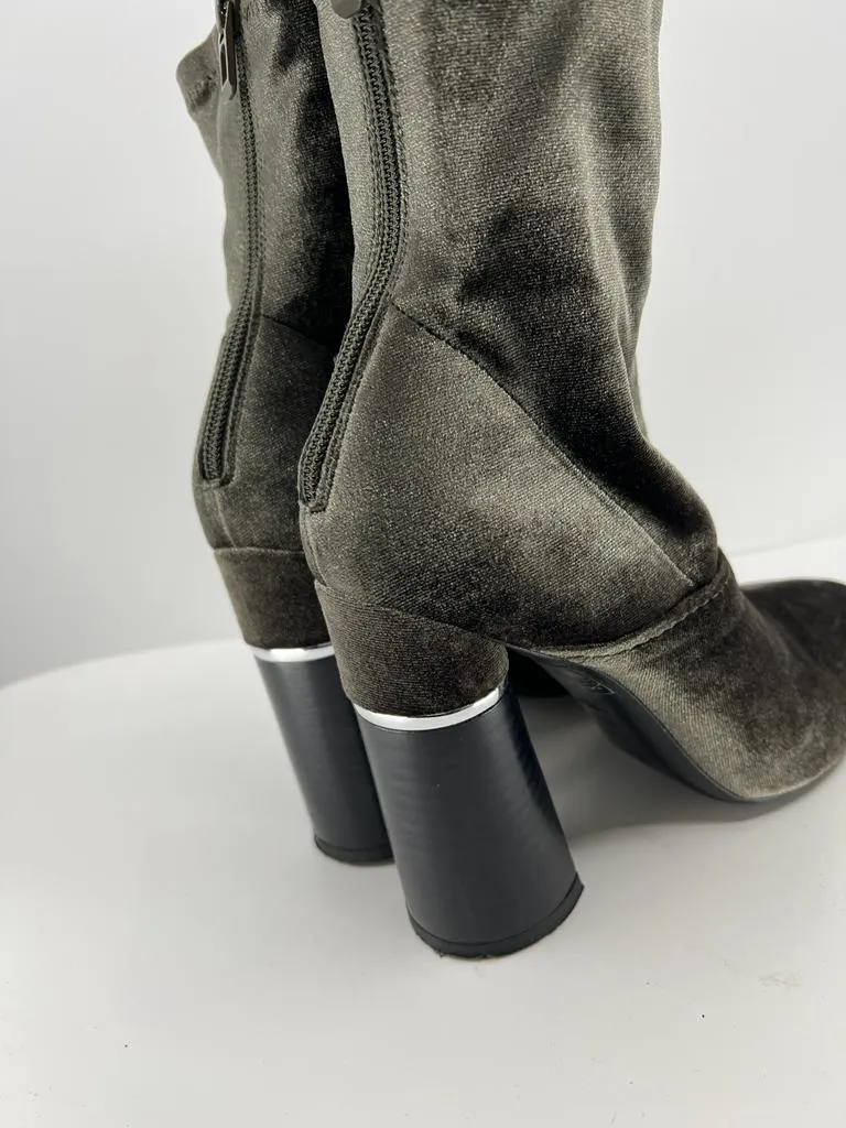 3.1 PHILLIP LIM METALLIC OLIVE VELVET ANKLE BOOTS
