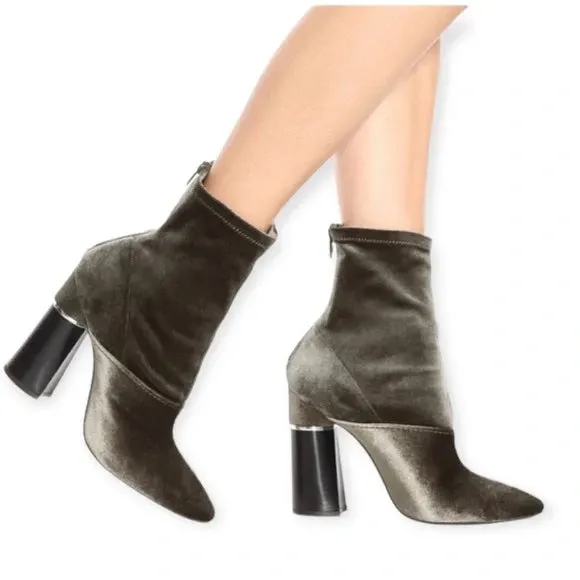 3.1 PHILLIP LIM METALLIC OLIVE VELVET ANKLE BOOTS
