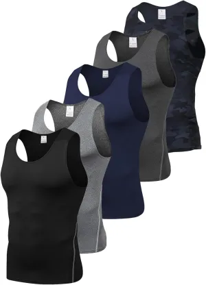 5 Pack Men's Camouflage Compression Shirts Sleeveless Athletic Workout Tank Top Sports Baselayer Running Undershirt