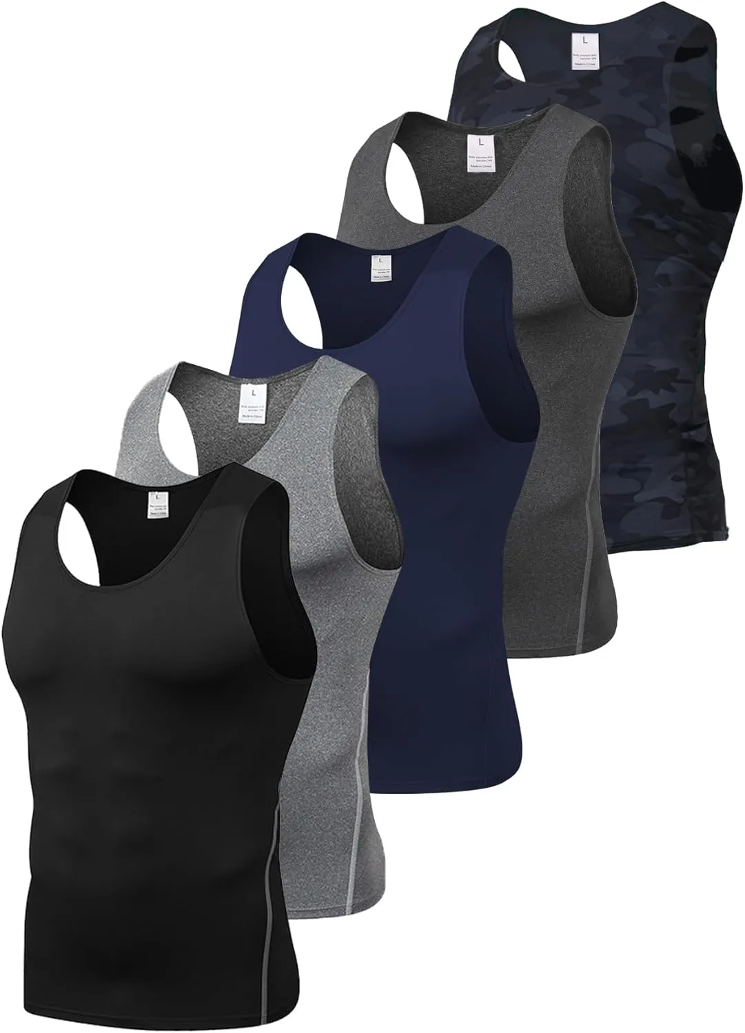 5 Pack Men's Camouflage Compression Shirts Sleeveless Athletic Workout Tank Top Sports Baselayer Running Undershirt