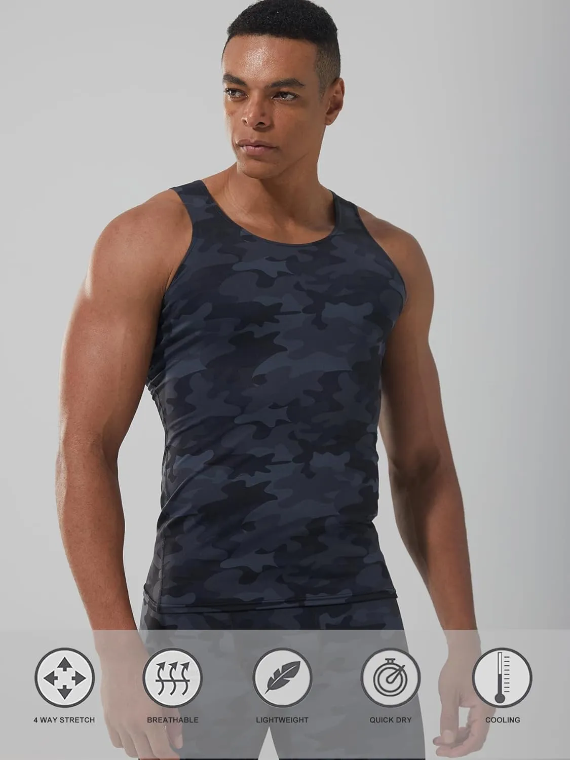 5 Pack Men's Camouflage Compression Shirts Sleeveless Athletic Workout Tank Top Sports Baselayer Running Undershirt