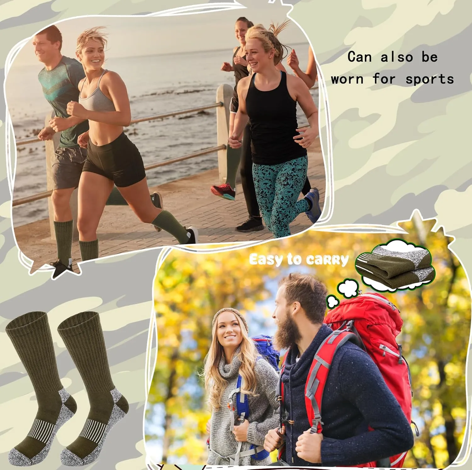 5 Pairs Mens Military Socks Army Green Hiking Sock Crew Boot Socks for Soldier Policemen Work Sports Hiking