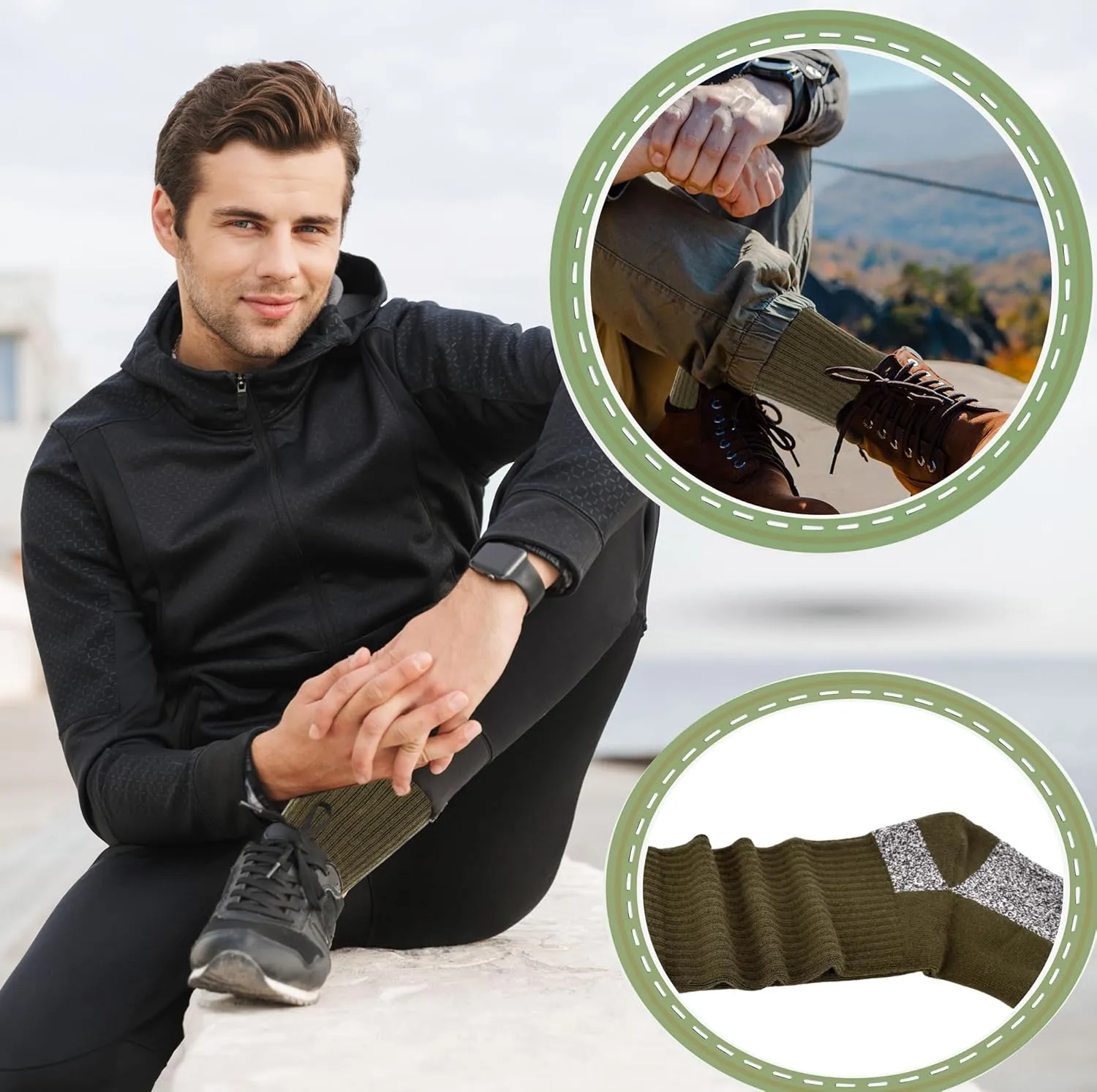 5 Pairs Mens Military Socks Army Green Hiking Sock Crew Boot Socks for Soldier Policemen Work Sports Hiking