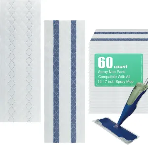 60 Pack Deep Cleaning Pad for All Type of 15''-17'' Spray Flat Mop,Compatible with Bona，Rubbermaid，Turbo，Norwex.Disposable Pad for Bona Family of Mops, Replacement Mopping Pad for Floor Cleaning