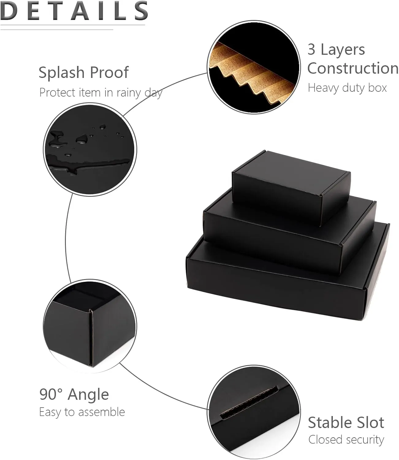 6x4x2 Inches Small Black Shipping Boxes 25 Pack - Corrugated Cardboard Mailing Box for Small Business, Tab Locking Literature Mailer for Packing Jewelry Ornament Gift Craft Packaging Supplier