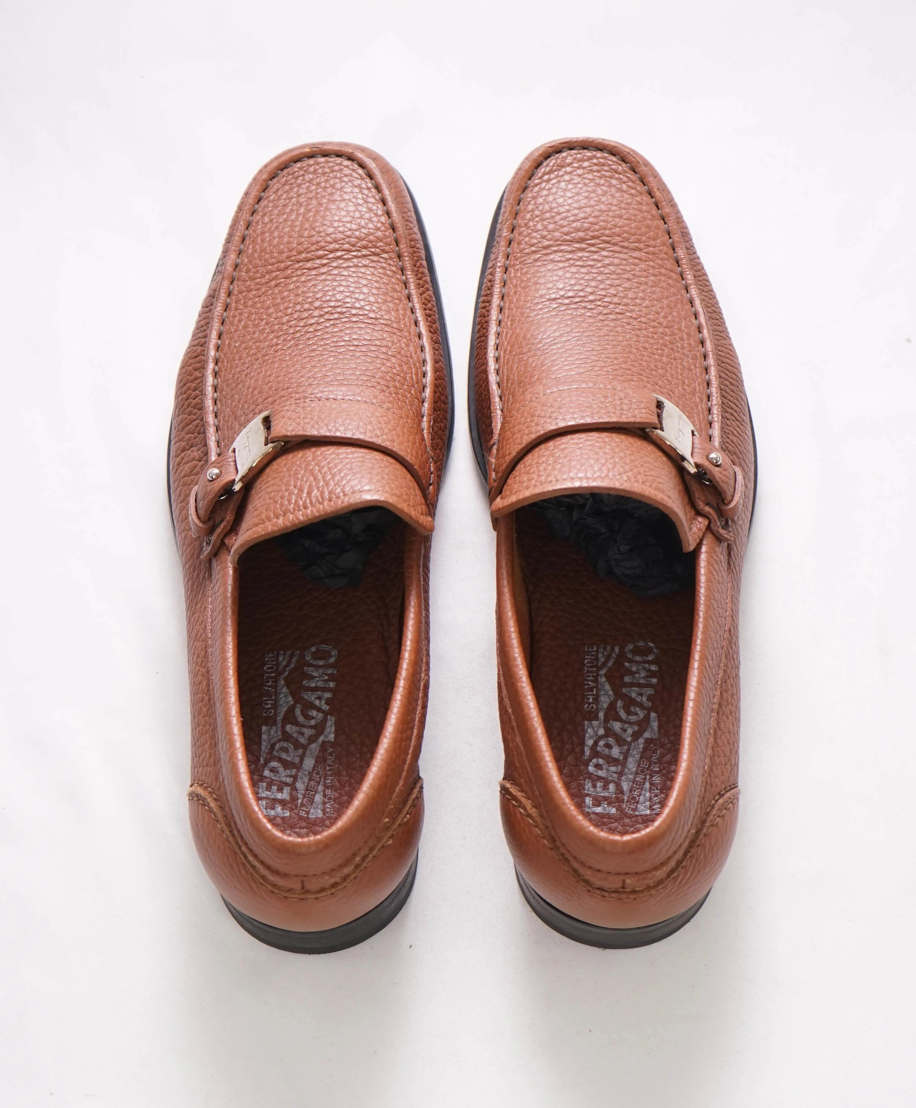$750 SALVATORE FERRAGAMO - Camel Brown Gancini Bit Loafer - 7 EE US