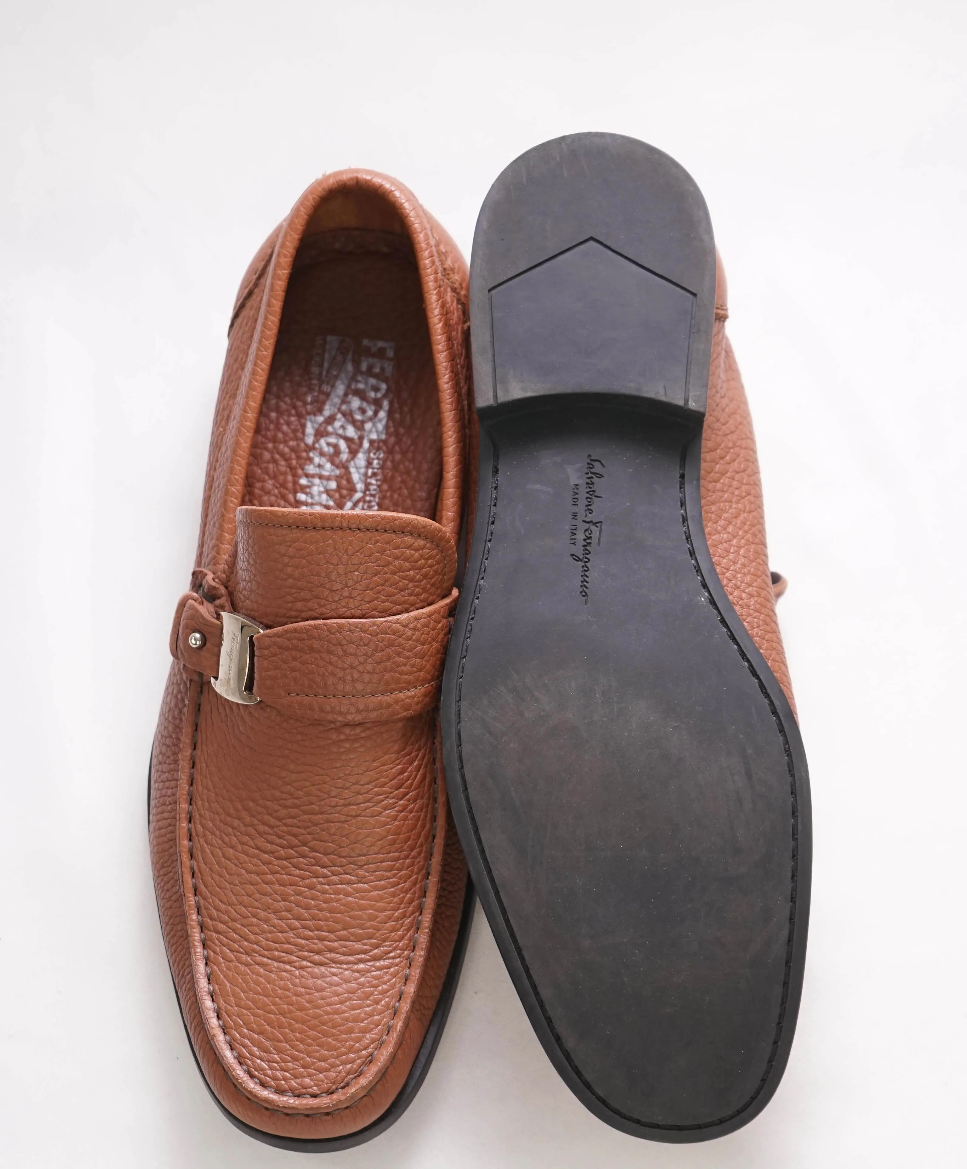 $750 SALVATORE FERRAGAMO - Camel Brown Gancini Bit Loafer - 7 EE US