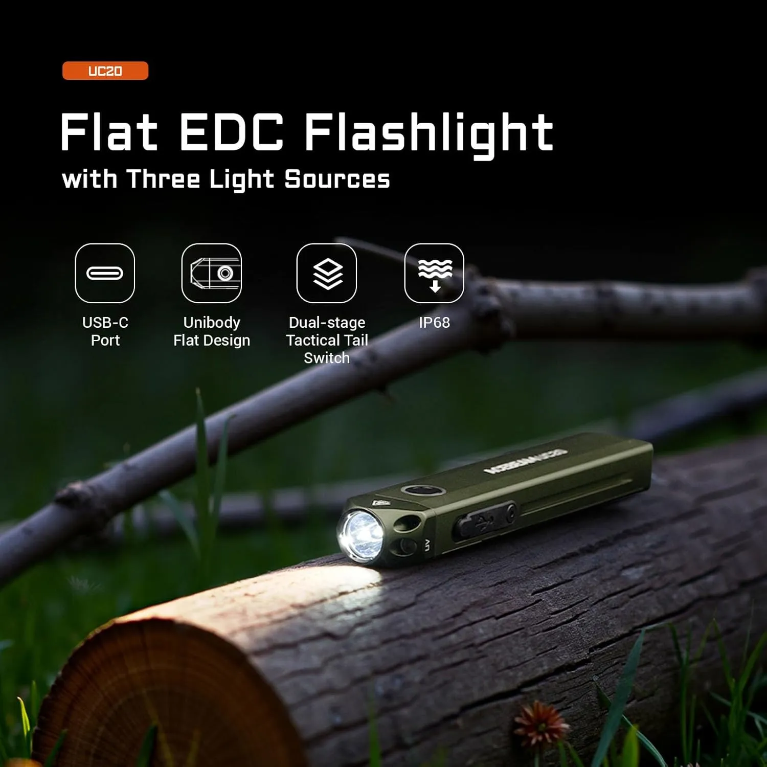 ACEBEAM UC20 Rechargeable EDC Flat Flashlight with Red Light, UV and White LED Combo, 1000 High Lumens Small Pocket Flashlight, Super Bright Flash Light for Camping Emergency Home