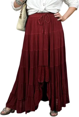 Agan Traders Women's 2025 Spring Peasant Tiered A Line Flared High Low Elastic Waistband Flowy Long Maxi Skirt