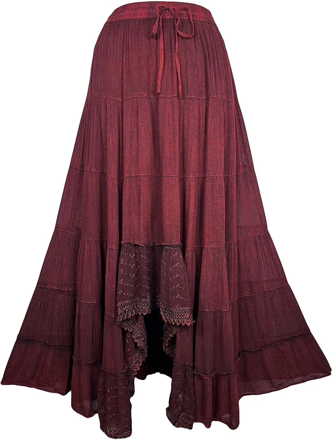 Agan Traders Women's 2025 Spring Peasant Tiered A Line Flared High Low Elastic Waistband Flowy Long Maxi Skirt