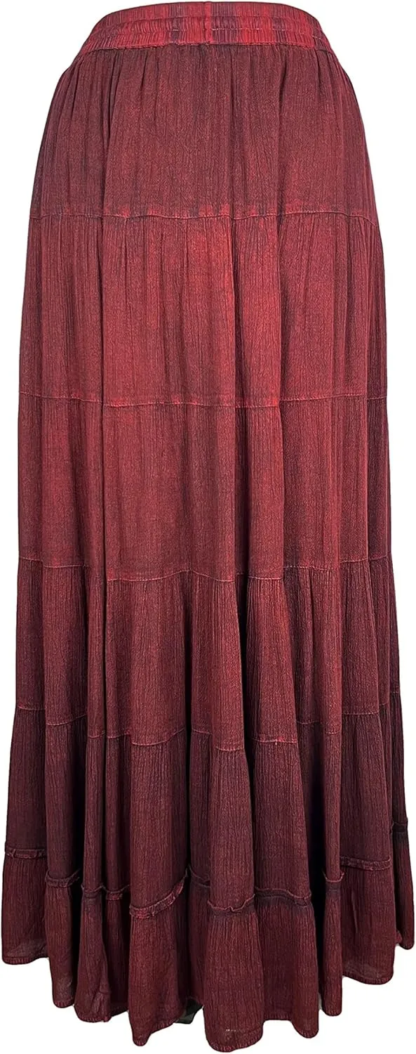 Agan Traders Women's 2025 Spring Peasant Tiered A Line Flared High Low Elastic Waistband Flowy Long Maxi Skirt