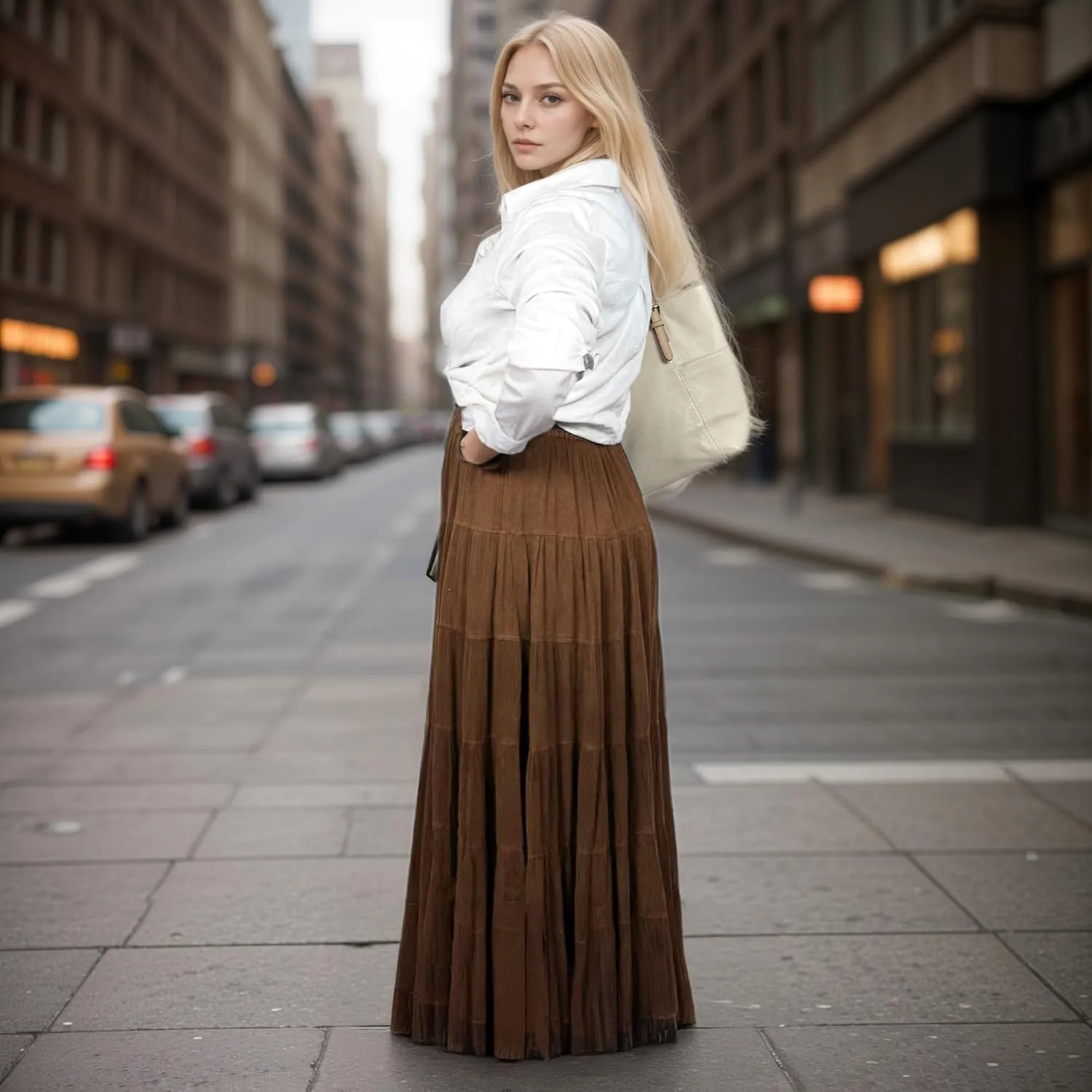 Agan Traders Women's 2025 Spring Peasant Tiered A Line Flared High Low Elastic Waistband Flowy Long Maxi Skirt