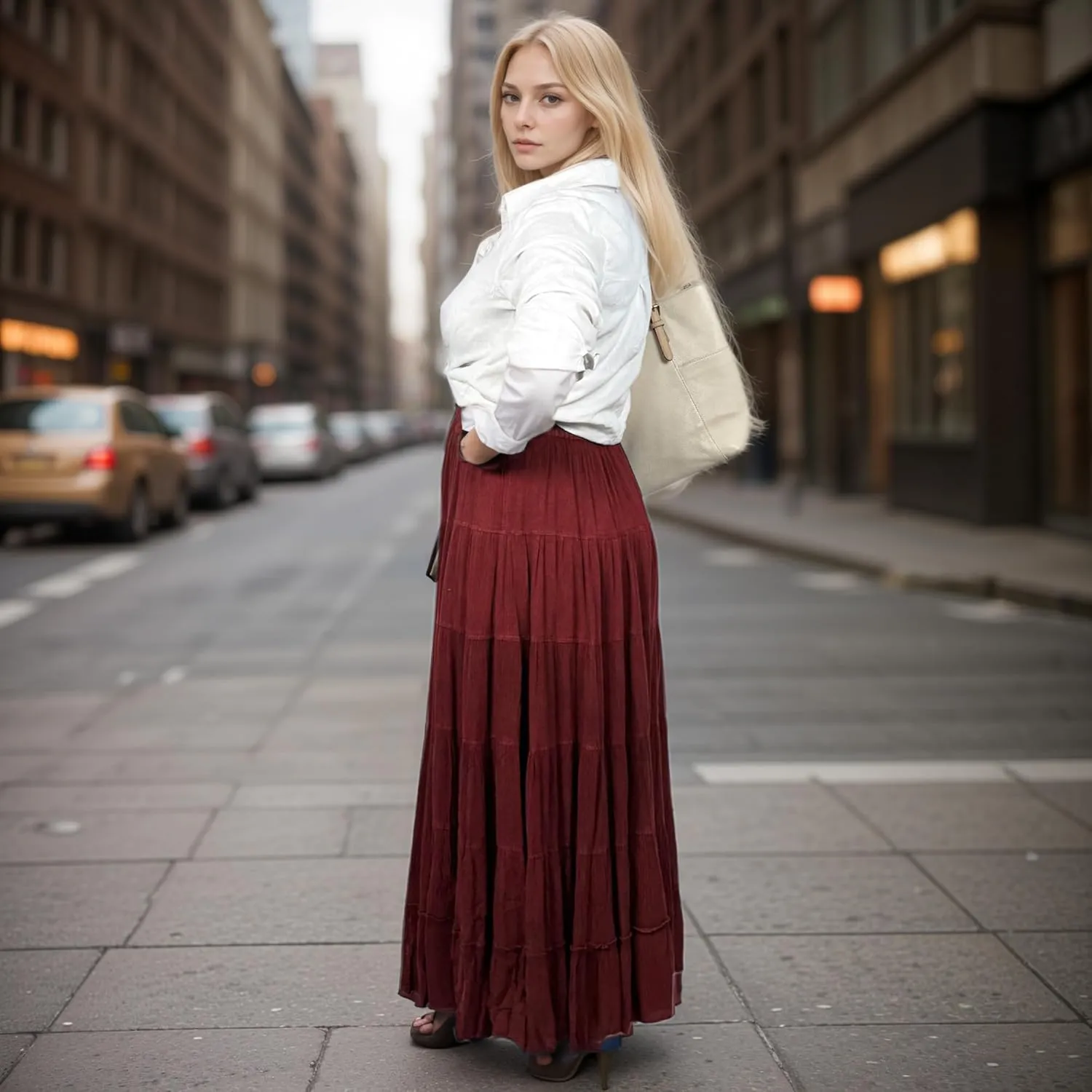 Agan Traders Women's 2025 Spring Peasant Tiered A Line Flared High Low Elastic Waistband Flowy Long Maxi Skirt