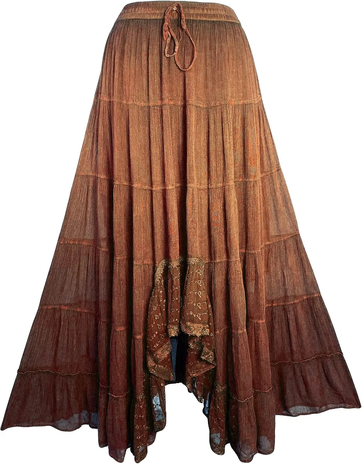 Agan Traders Women's 2025 Spring Peasant Tiered A Line Flared High Low Elastic Waistband Flowy Long Maxi Skirt