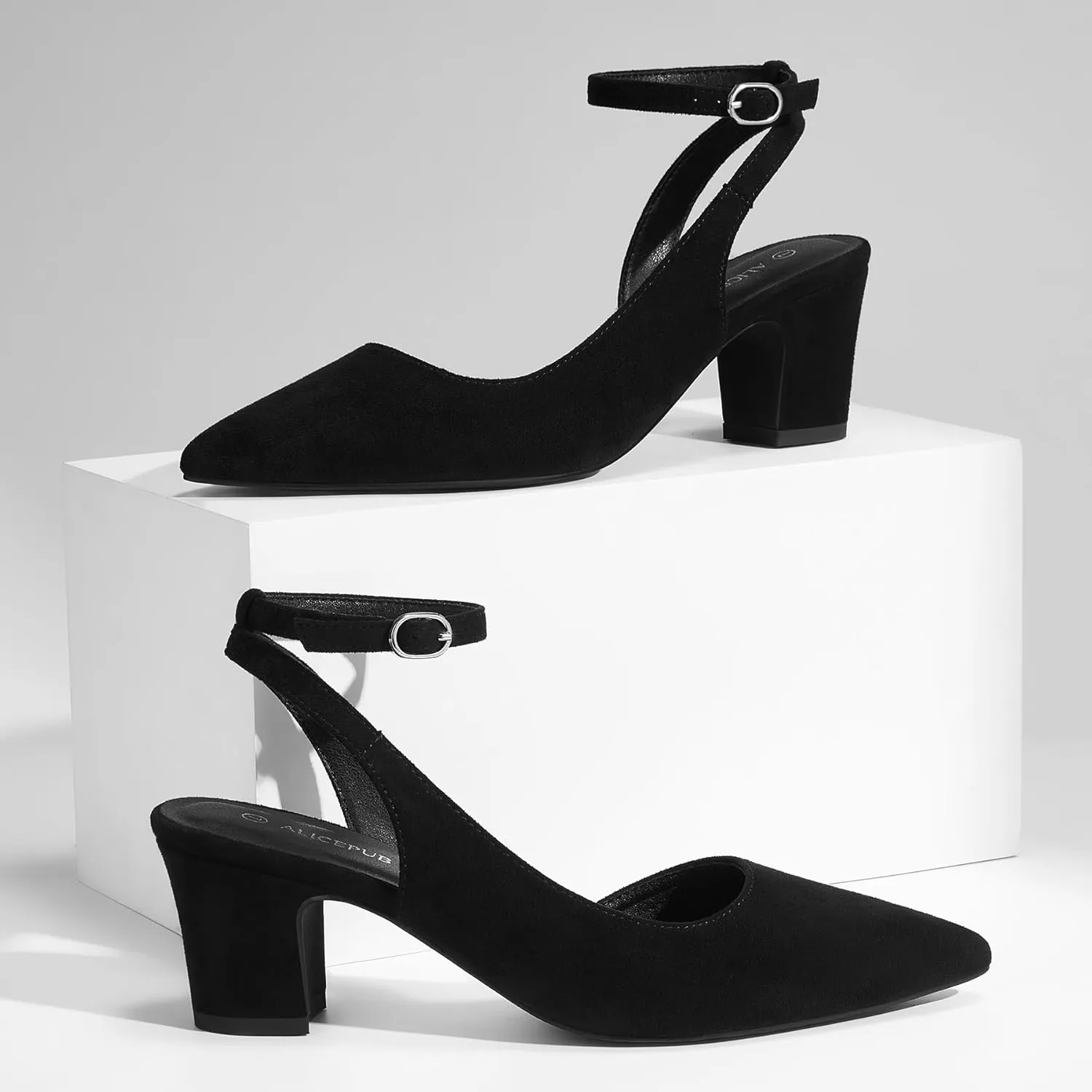 ALICEPUB Women's Closed Toe Heels Pumps Slingback Heels 2inch Chunky Block Heels Low Dress Shoes Comfortable Business Office Work Heels Wedding Shoes