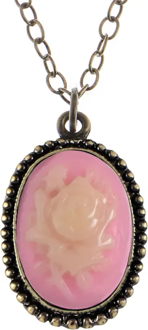 Alilang Antique Golden Tone Vintage Faux Suede Enamel Rose Oval Pendant Necklace