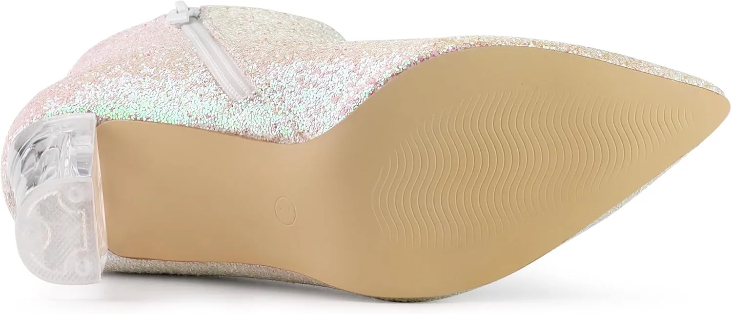 Allegra K Women's Clear Block Heel Glitter Ankle Boots