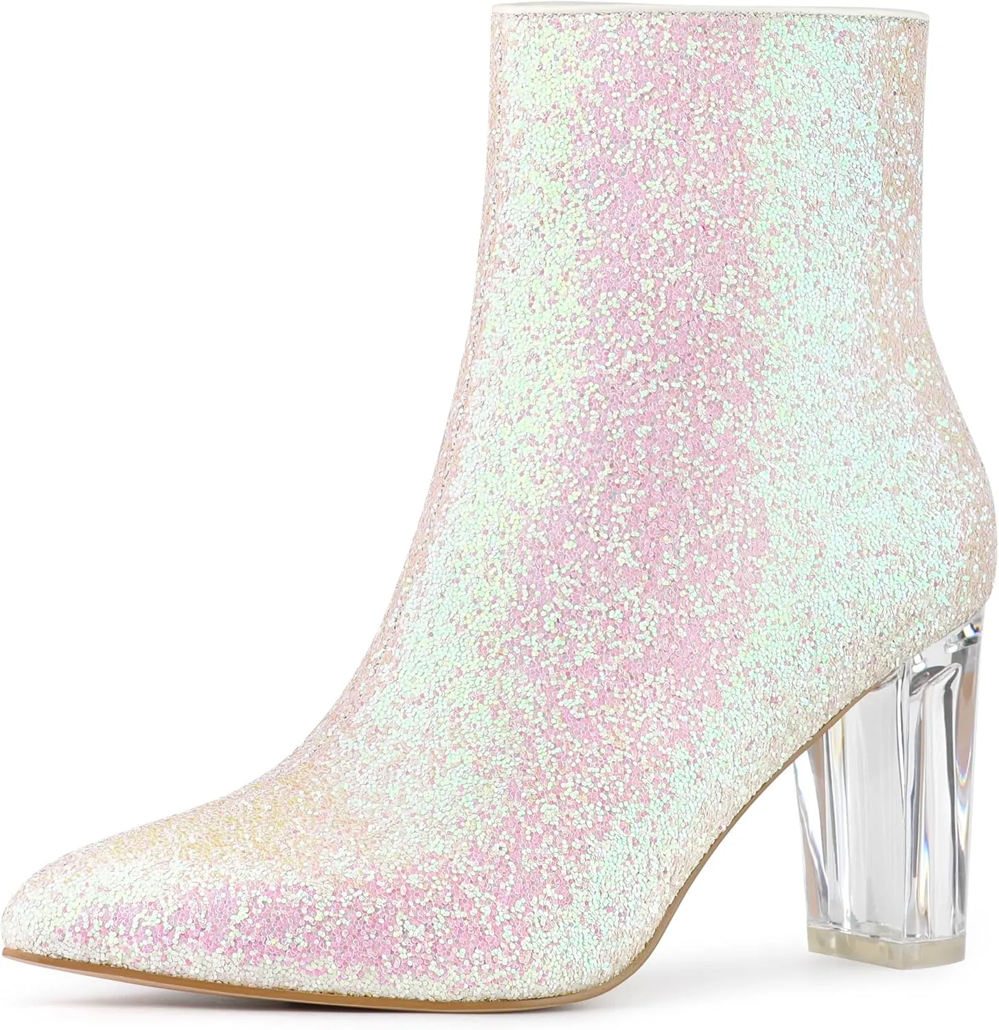 Allegra K Women's Clear Block Heel Glitter Ankle Boots