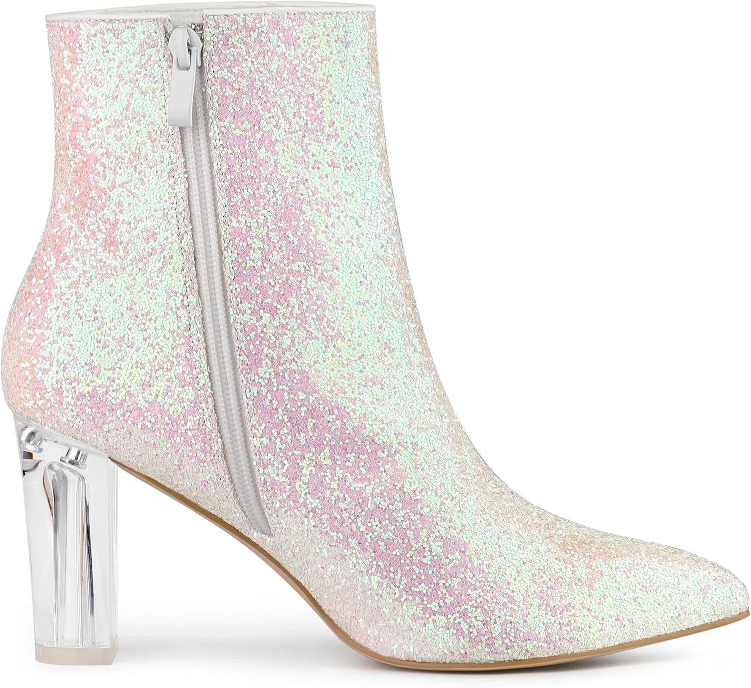 Allegra K Women's Clear Block Heel Glitter Ankle Boots