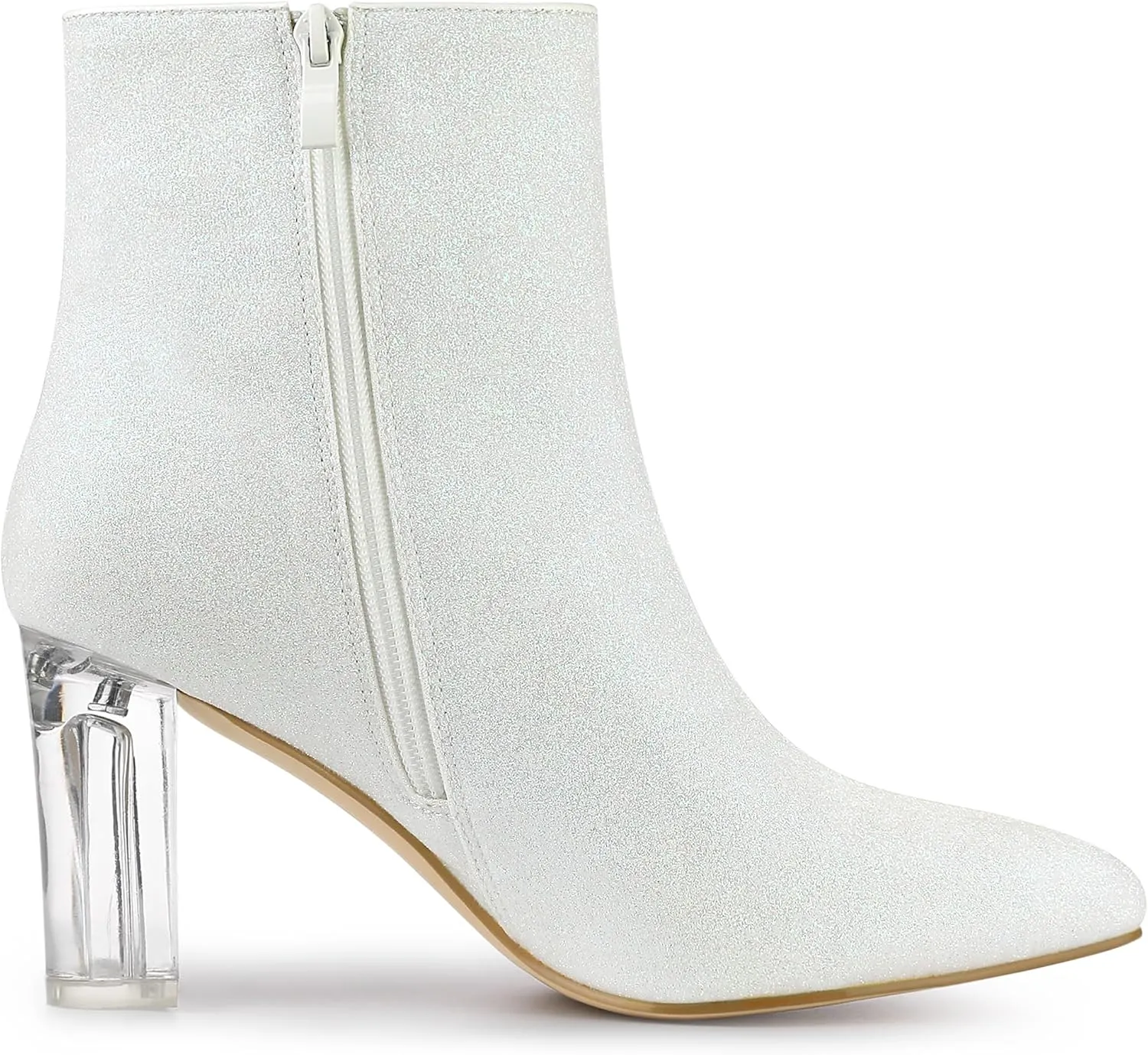 Allegra K Women's Clear Block Heel Glitter Ankle Boots