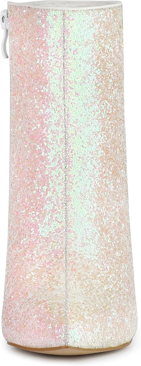 Allegra K Women's Clear Block Heel Glitter Ankle Boots