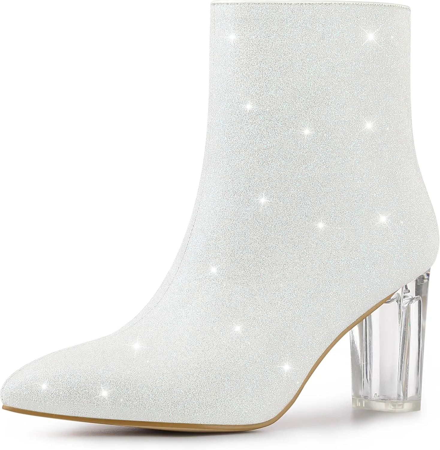 Allegra K Women's Clear Block Heel Glitter Ankle Boots