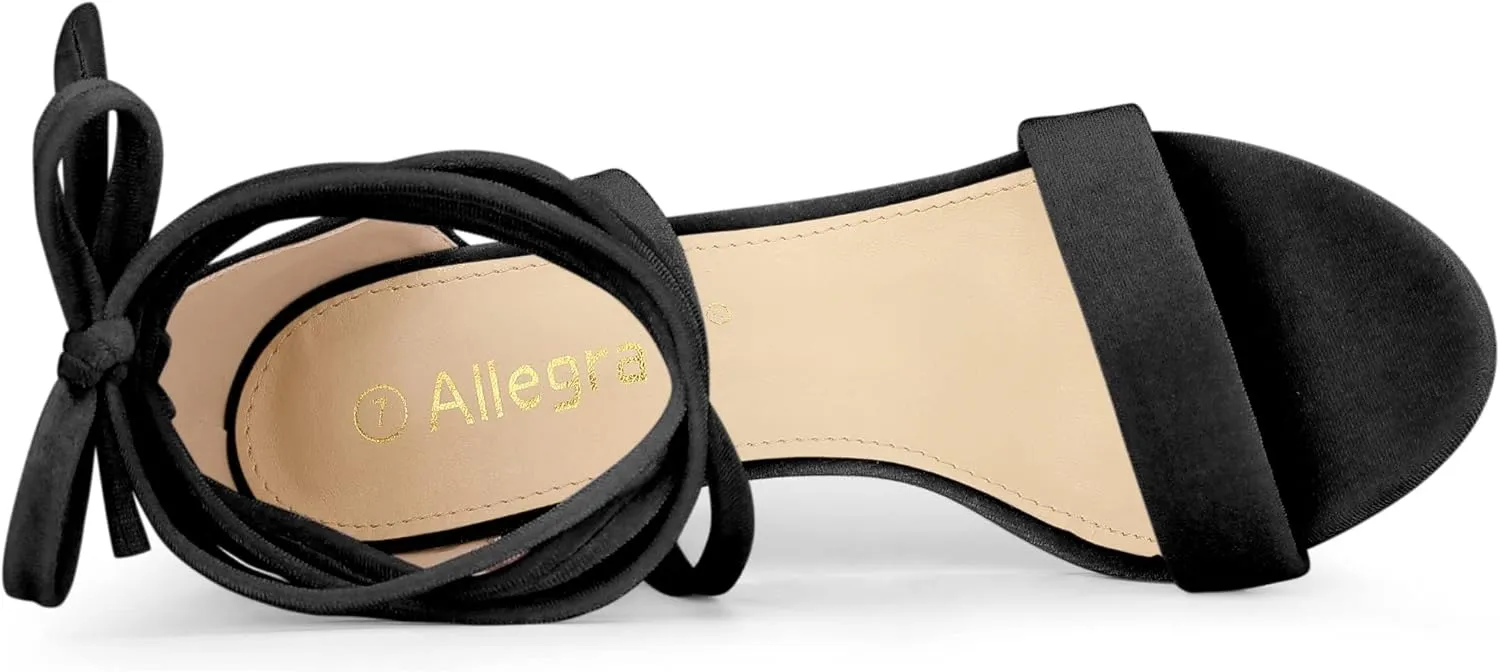 Allegra K Women's Faux Velvet Lace Up Chunky Heel Strappy Sandals