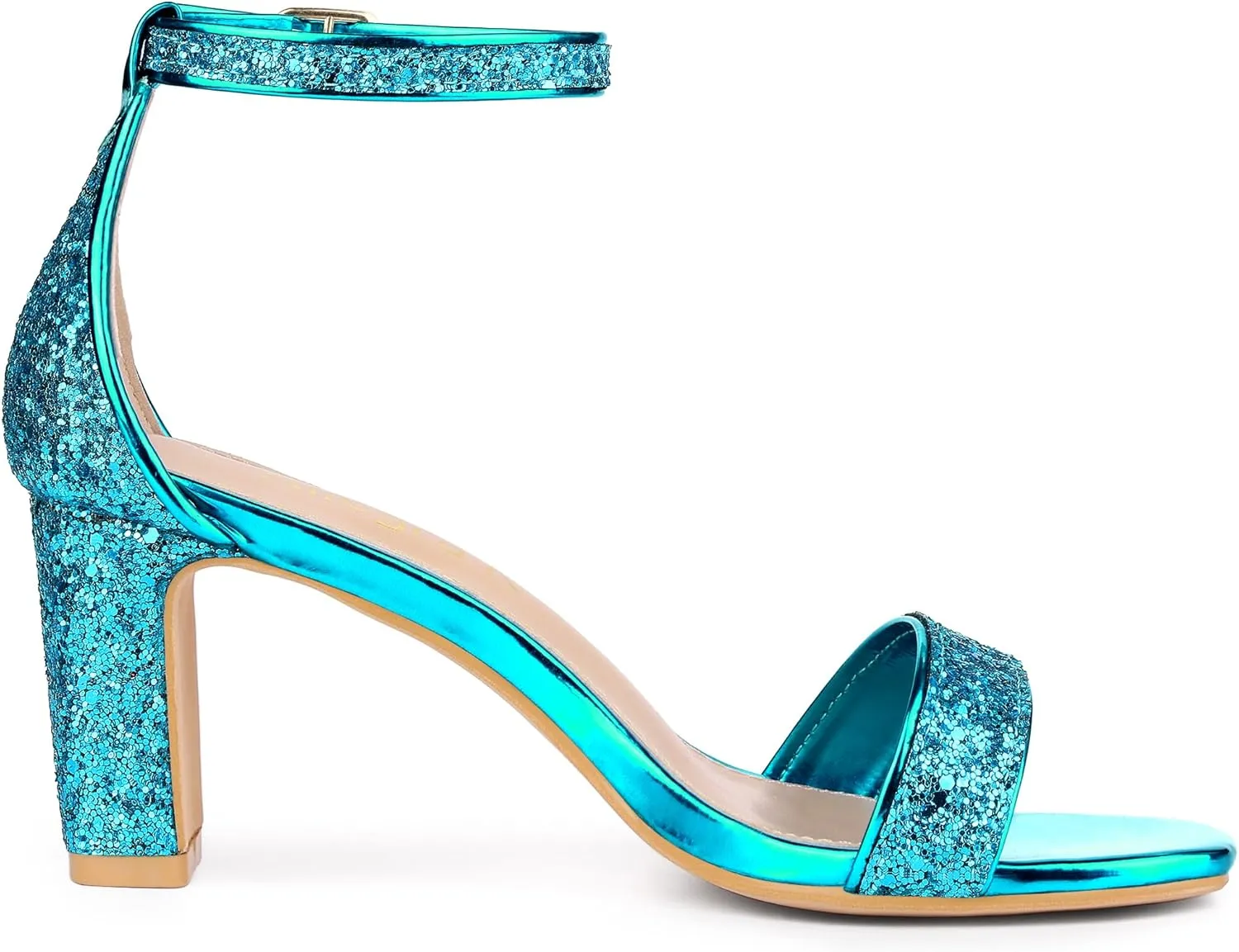 Allegra K Women's Glitter Ankle Strap Chunky Heeled Sandals