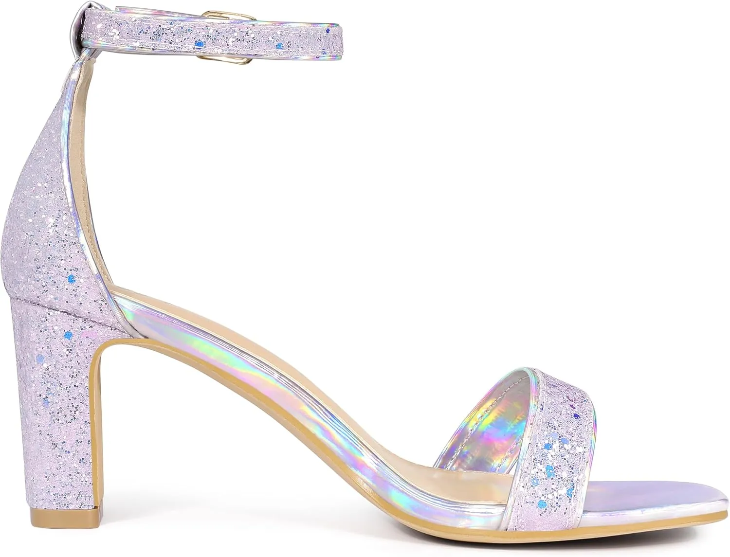 Allegra K Women's Glitter Ankle Strap Chunky Heeled Sandals