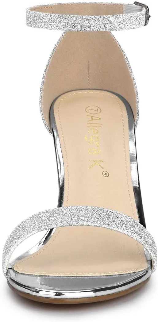Allegra K Women's Glitter Ankle Strap Chunky Heels Sandals