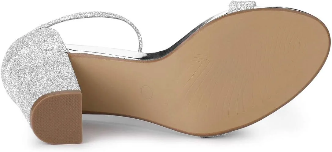 Allegra K Women's Glitter Ankle Strap Chunky Heels Sandals
