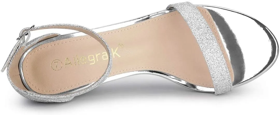 Allegra K Women's Glitter Ankle Strap Chunky Heels Sandals