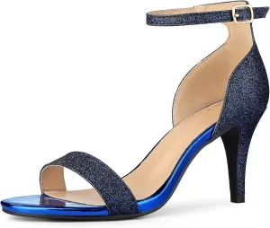 Allegra K Women's Glitter Ankle Strap Stiletto Heel Sandals