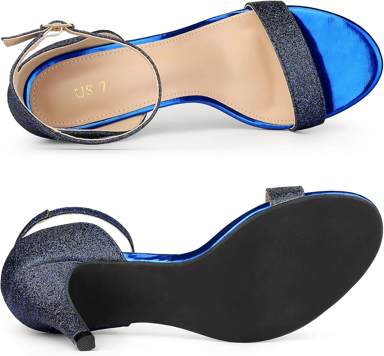 Allegra K Women's Glitter Ankle Strap Stiletto Heel Sandals