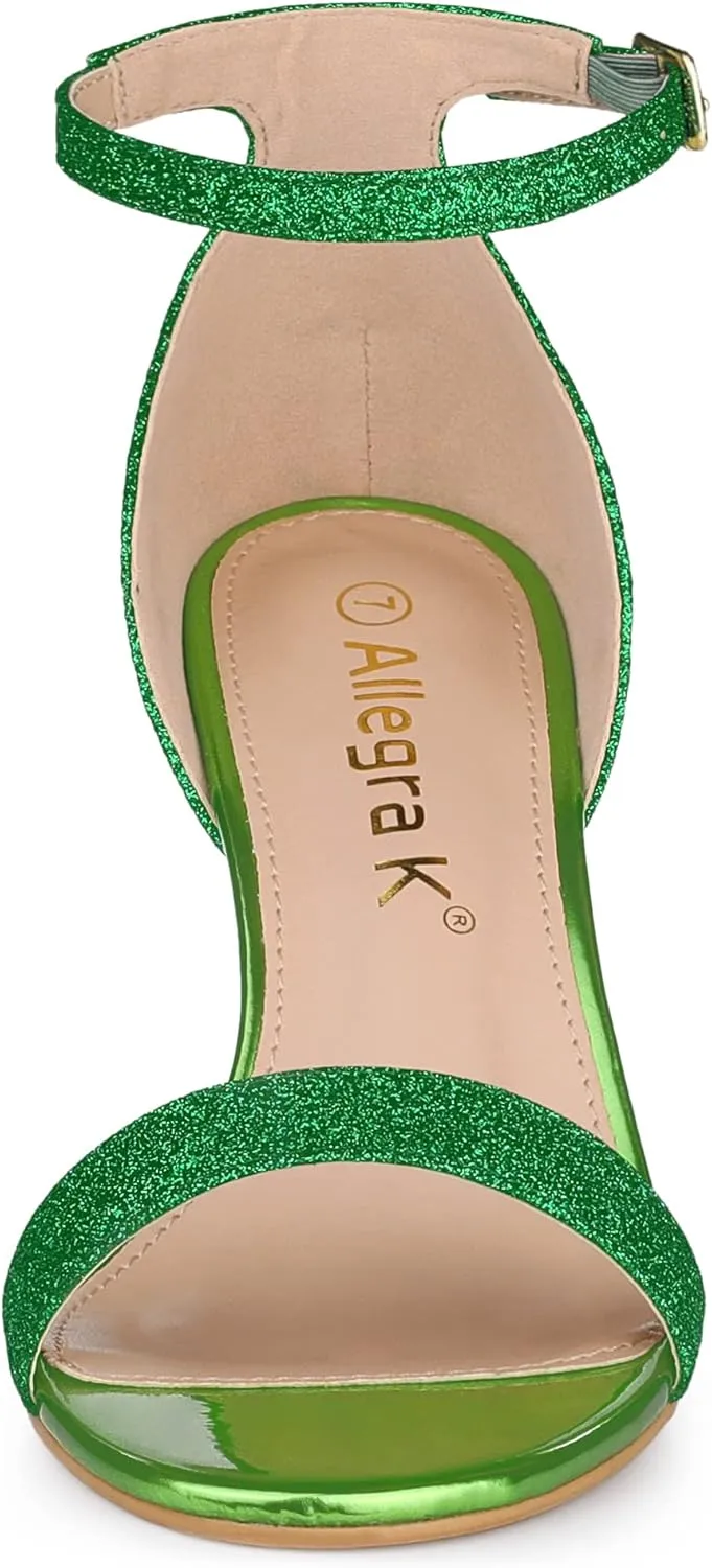 Allegra K Women's Glitter Ankle Strap Stiletto Heel Sandals