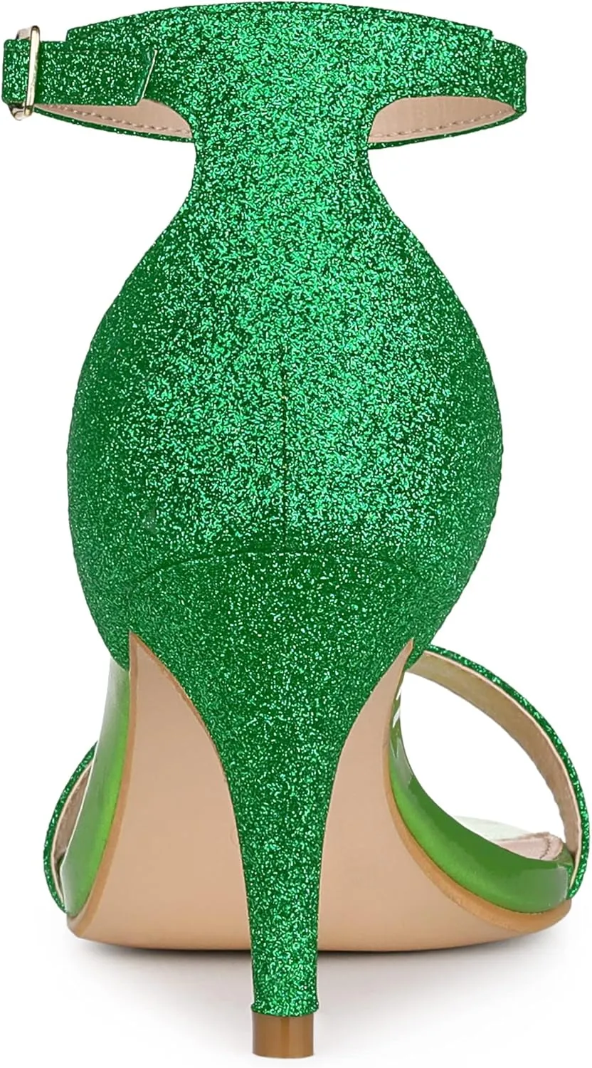 Allegra K Women's Glitter Ankle Strap Stiletto Heel Sandals