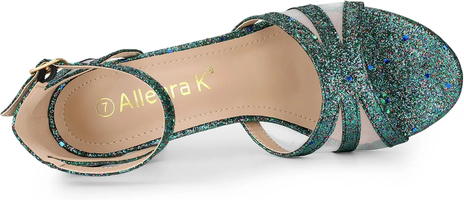 Allegra K Women's Glitter Ankle Strap Stiletto Heels Sandals